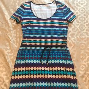 Stretchy multi color dress with rope belt